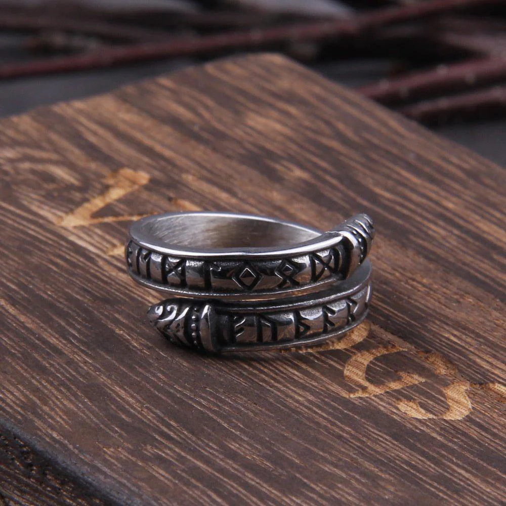 Odins Prayer Midgard Serpent Snake Futhark Rune Viking Ring - Image 3