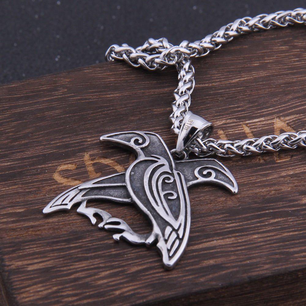 Odin's Ravens Hugin and Munin Raven Totem Pendant Necklace - Image 3