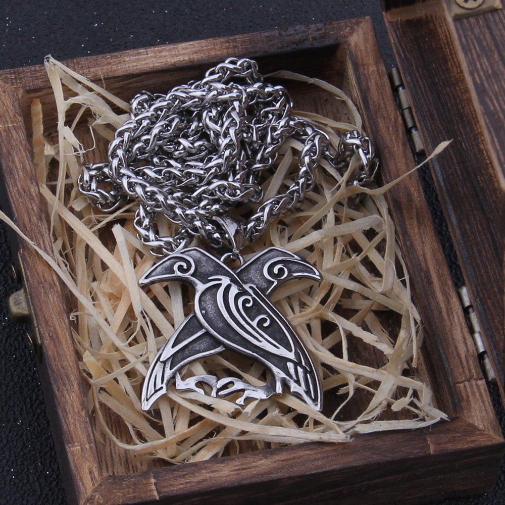 Odin's Ravens Hugin and Munin Raven Totem Pendant Necklace - Image 4