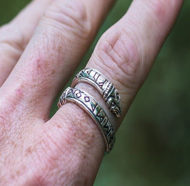 Ouroboros Ring with Elder Futhark Runes Sterling Silver Handmade Viking Ring - Image 3