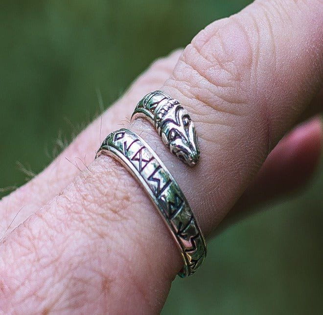 Ouroboros Ring with Elder Futhark Runes Sterling Silver Handmade Viking Ring - Image 4
