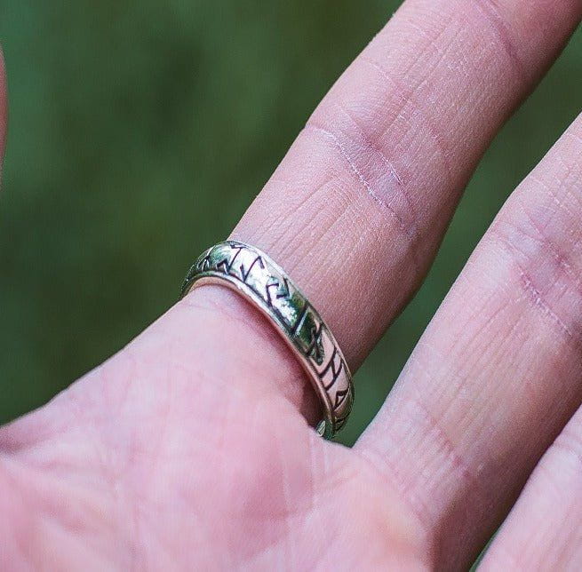 Ouroboros Ring with Elder Futhark Runes Sterling Silver Handmade Viking Ring - Image 5