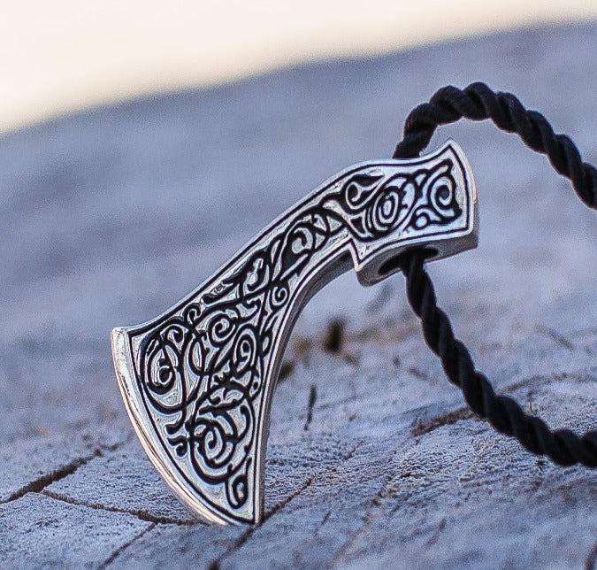 Perun's Axe Sterling Silver Pendant with Beautiful Ornament Reconstruction