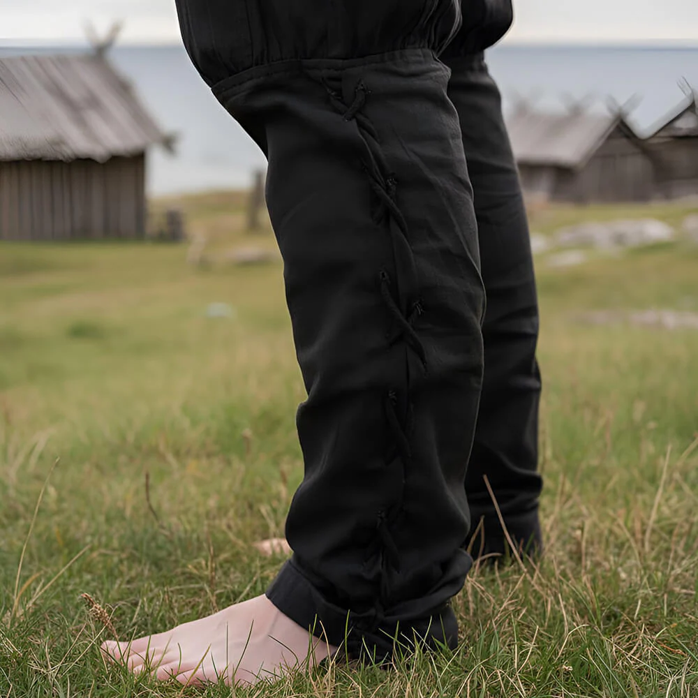 Premium Black Viking Pants | Authentic Cut with Leg Lacing - Image 3