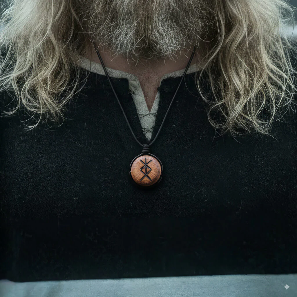 Protection Rune Necklace | Handmade Wooden Viking Pendant - Image 3