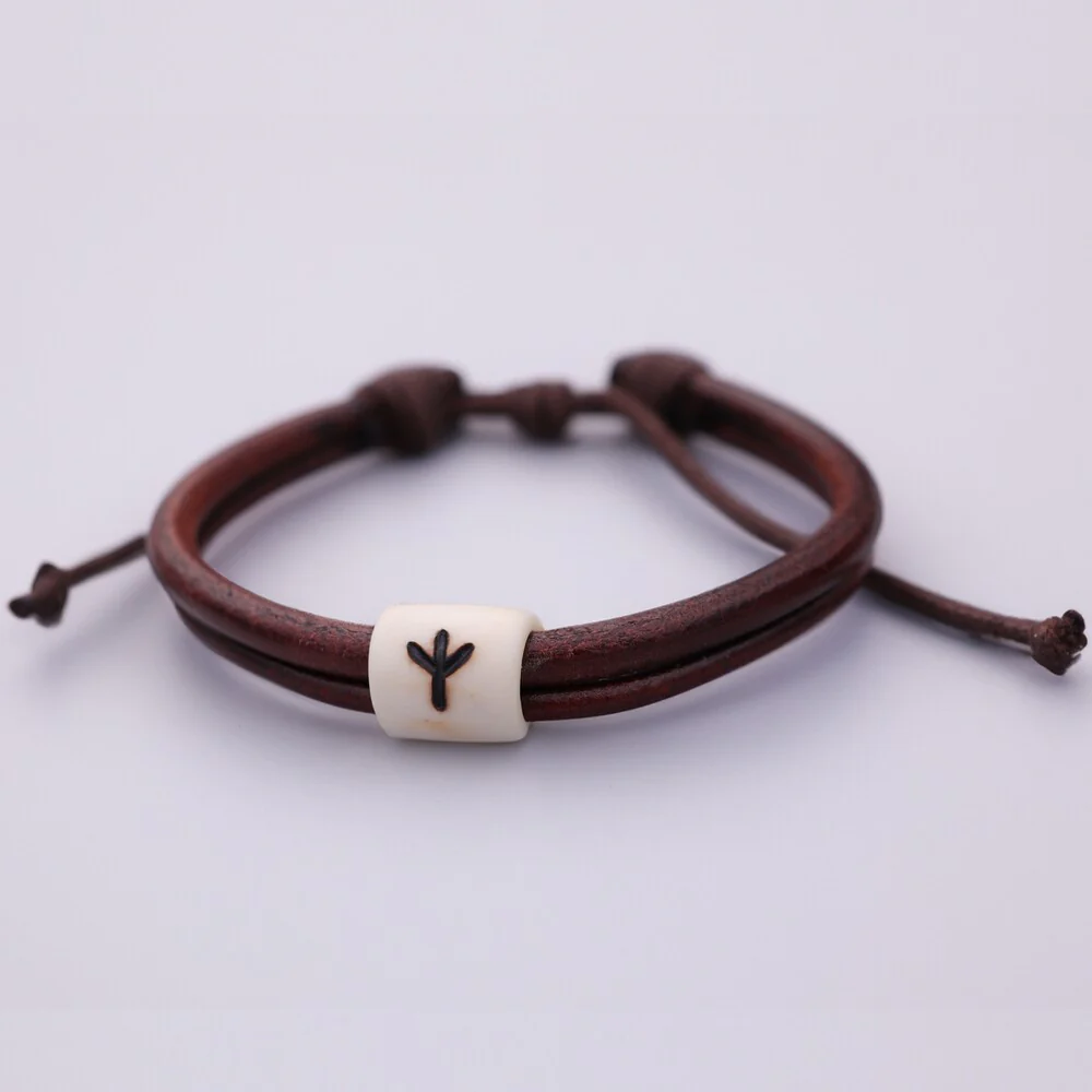 Viking Rune Protection Bracelet on Leather and Bone - Image 3