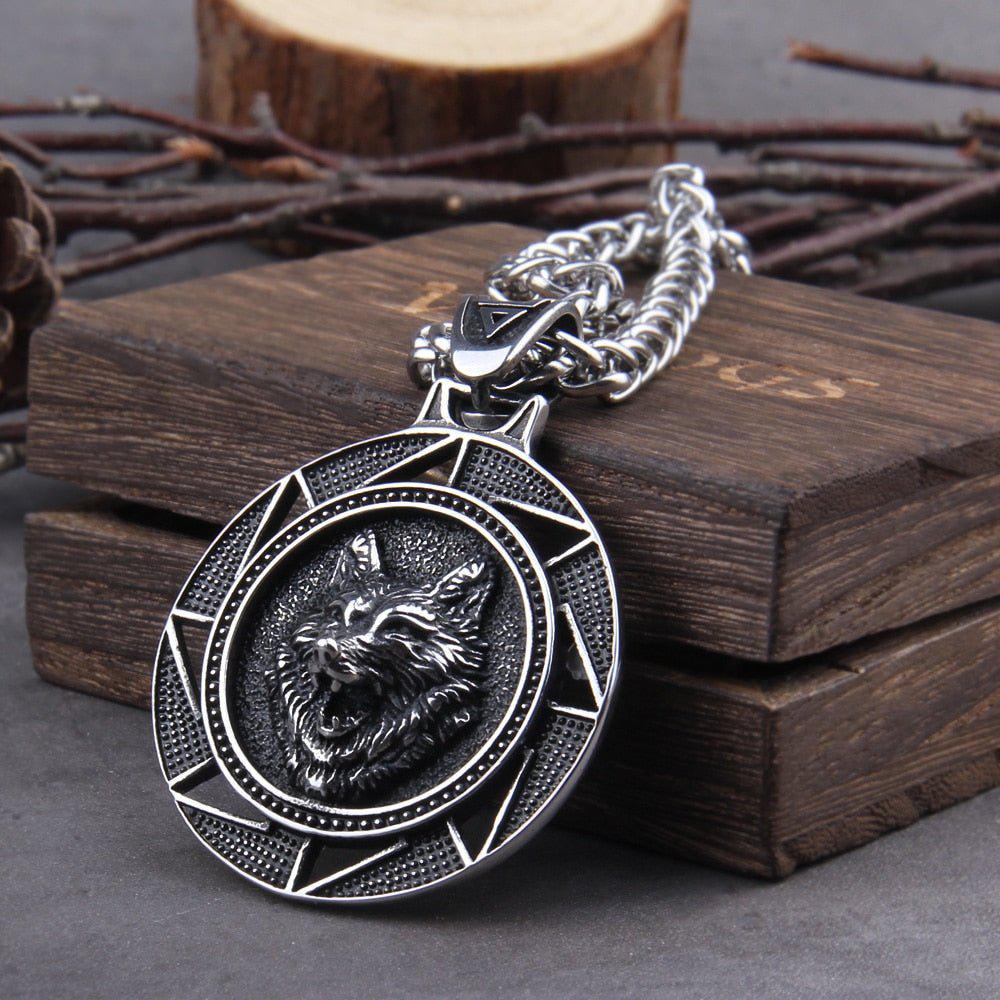 Fenrir Wolf of Ragnarok Medallion Talisman Necklace | Steel Viking Jewelry - Image 2