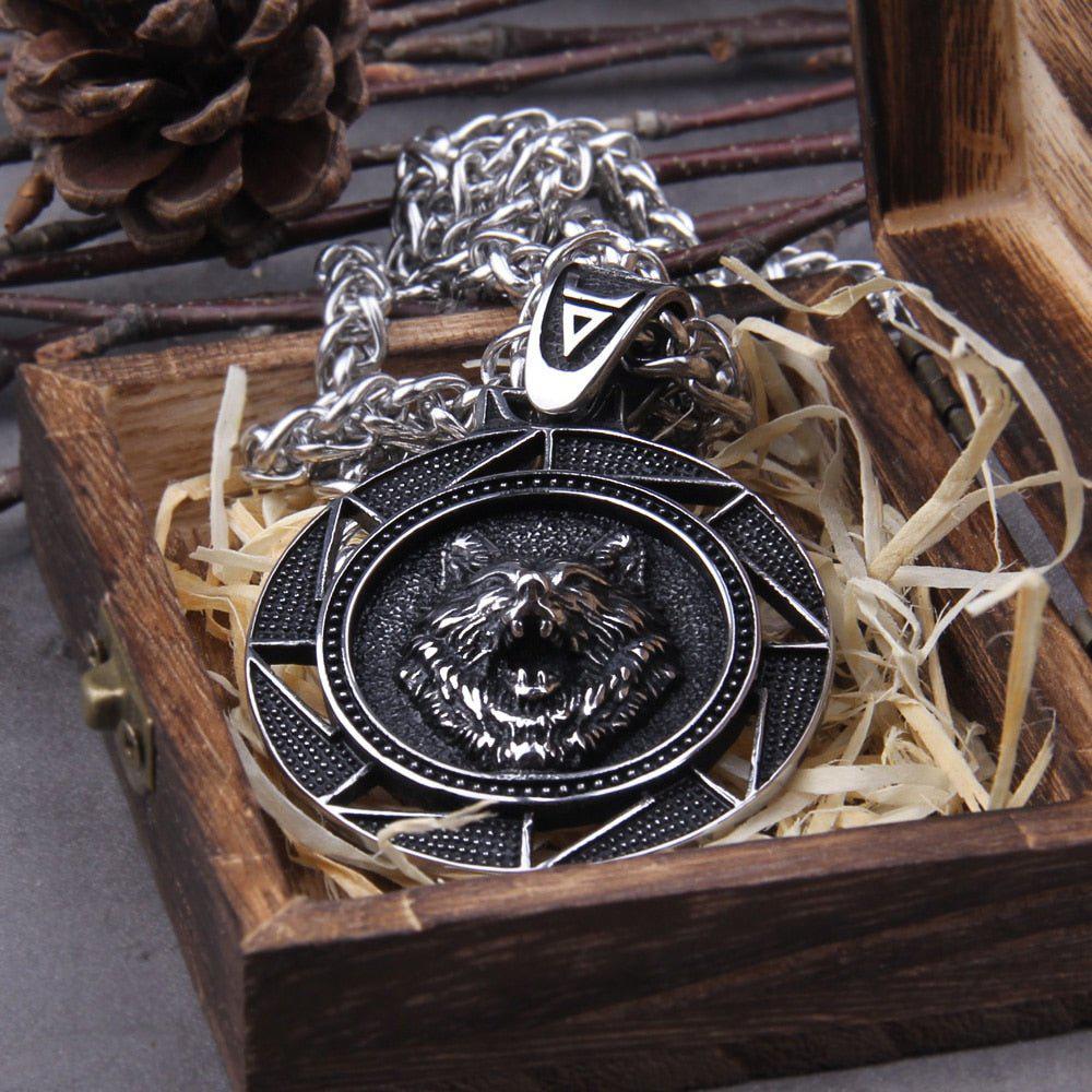 Fenrir Wolf of Ragnarok Medallion Talisman Necklace | Steel Viking Jewelry - Image 3