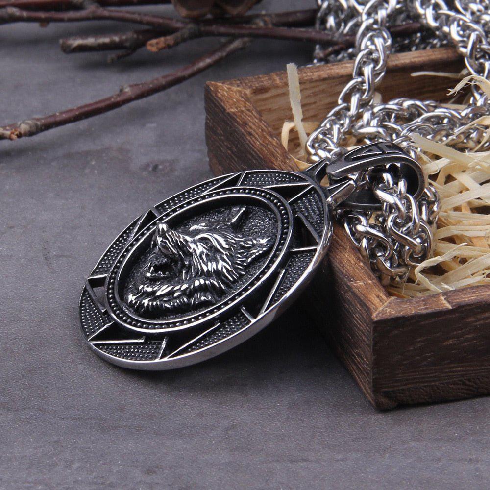 Fenrir Wolf of Ragnarok Medallion Talisman Necklace | Steel Viking Jewelry - Image 4