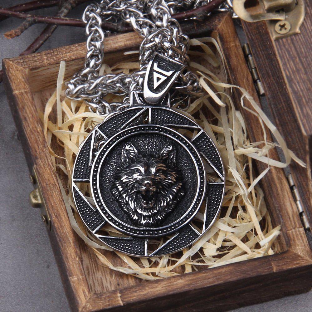Fenrir Wolf of Ragnarok Medallion Talisman Necklace | Steel Viking Jewelry - Image 5