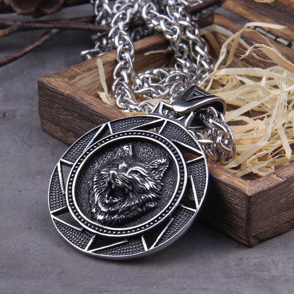 Fenrir Wolf of Ragnarok Medallion Talisman Necklace | Steel Viking Jewelry - Image 6