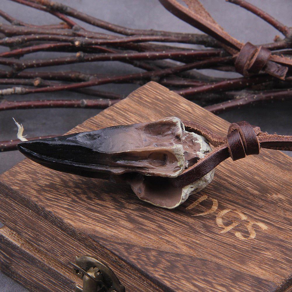 Raven Skull with Leather Cord Viking Necklace - Image 4