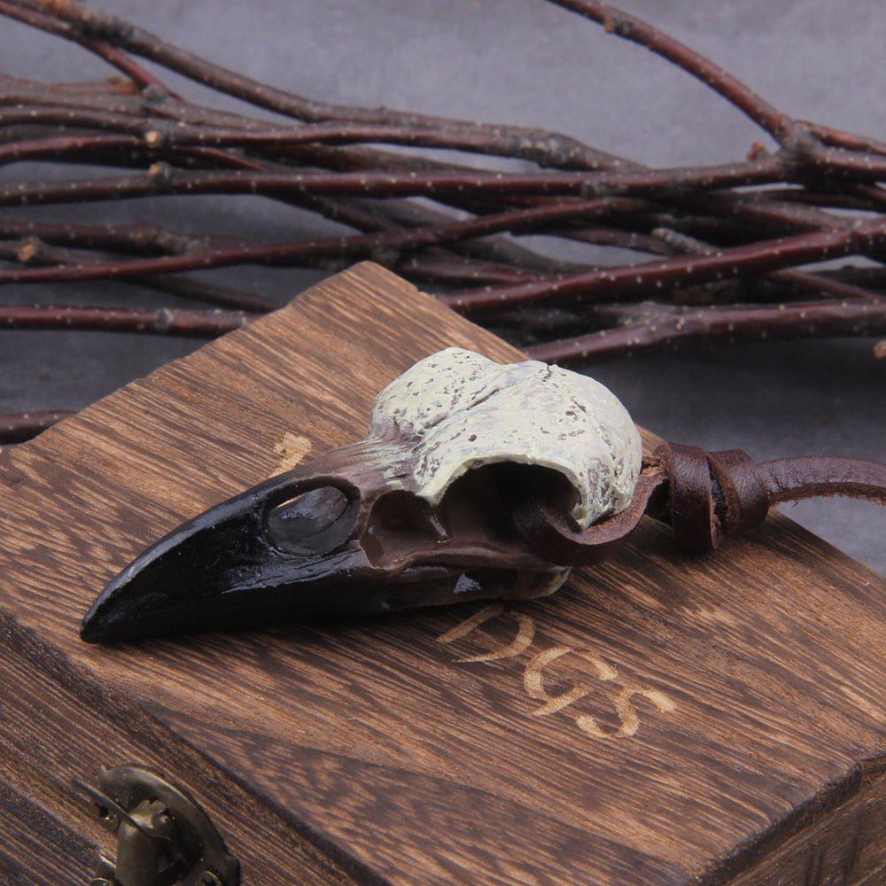 Raven Skull with Leather Cord Viking Necklace - Image 5