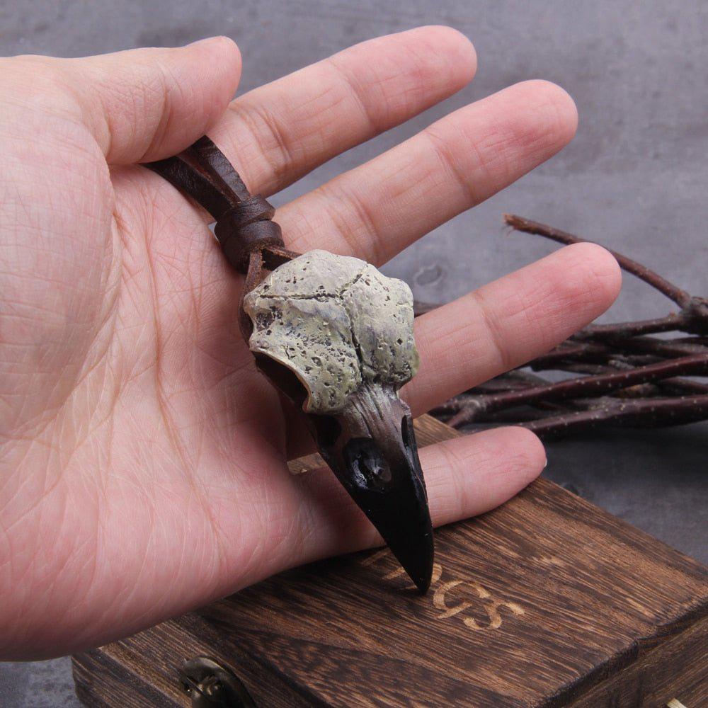 Raven Skull with Leather Cord Viking Necklace - Image 7