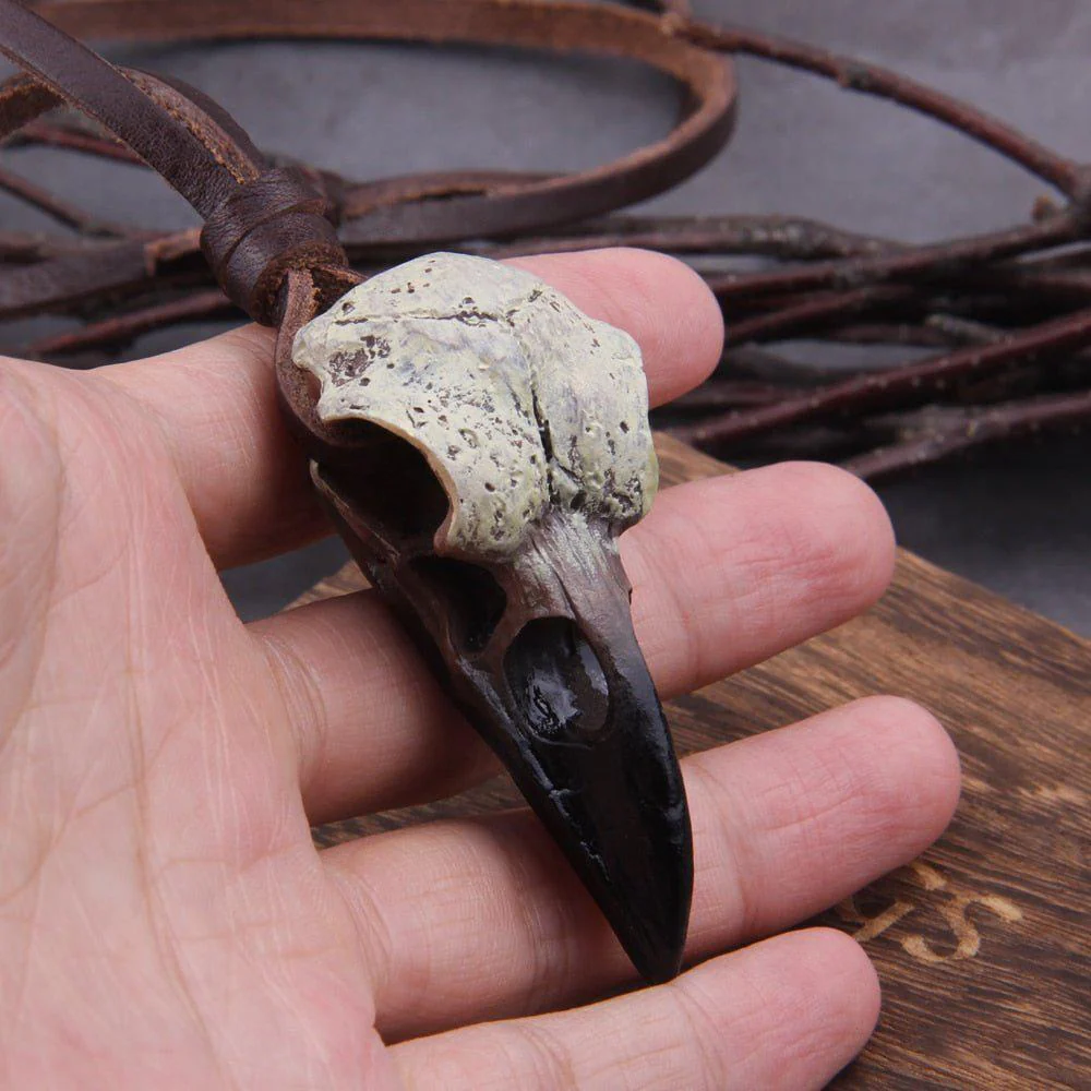 Raven Skull with Leather Cord Viking Necklace - Image 8