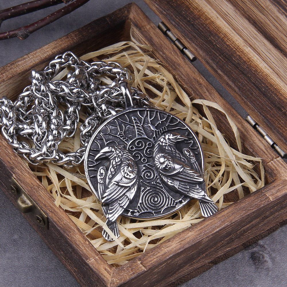 Huginn and Muninn Ravens of Odin Viking Raven Amulet Necklace - Image 3