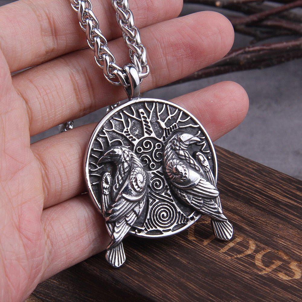 Huginn and Muninn Ravens of Odin Viking Raven Amulet Necklace - Image 4