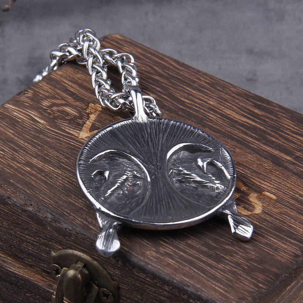 Huginn and Muninn Ravens of Odin Viking Raven Amulet Necklace - Image 5