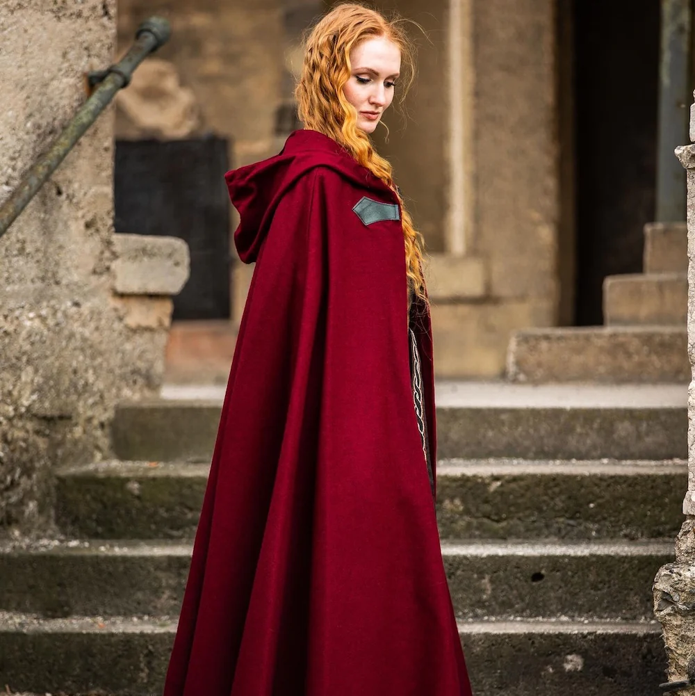 Red Unisex Wool Viking Cloak | Wolf Clasp - Image 6