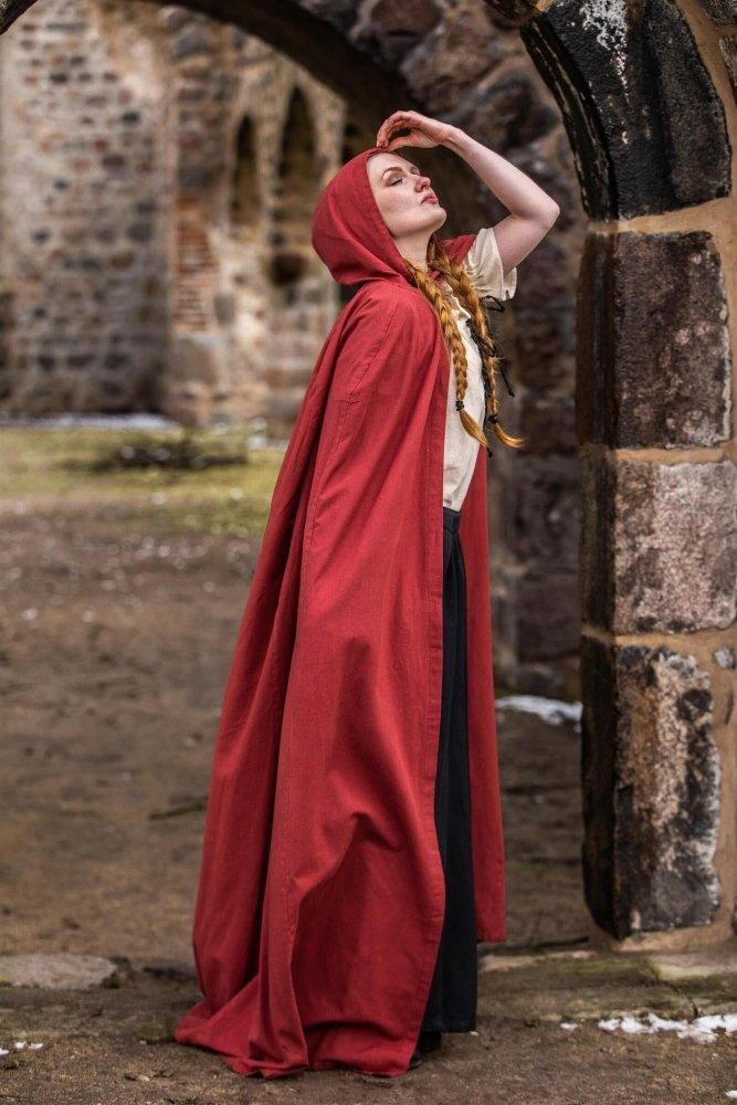 Red Viking Cloak with Hood | Summer-weight Cotton Cloak - Image 2
