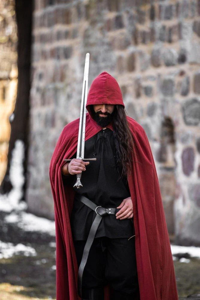 Red Viking Cloak with Hood | Summer-weight Cotton Cloak - Image 3