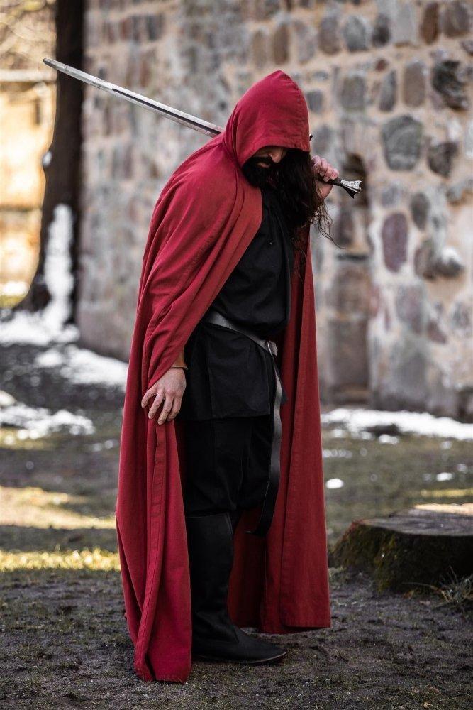 Red Viking Cloak with Hood | Summer-weight Cotton Cloak - Image 4