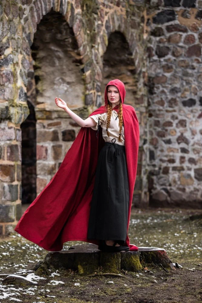 Red Viking Cloak with Hood | Summer-weight Cotton Cloak - Image 5