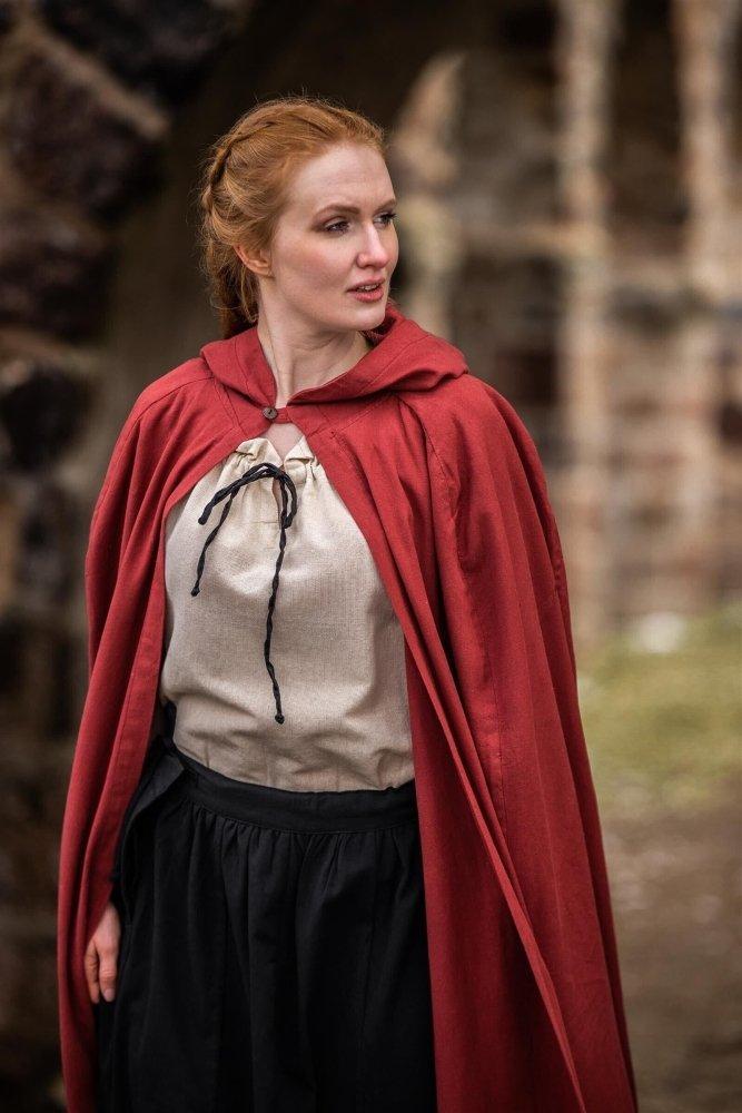 Red Viking Cloak with Hood | Summer-weight Cotton Cloak - Image 6