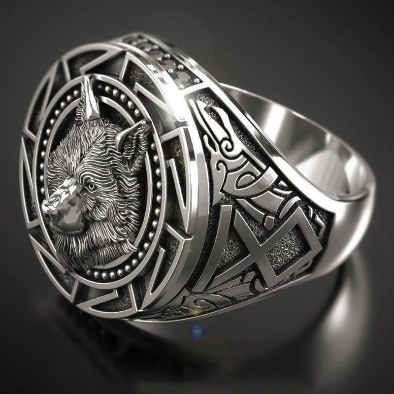 Retro Viking Wolf Head Totem Ring - Image 3