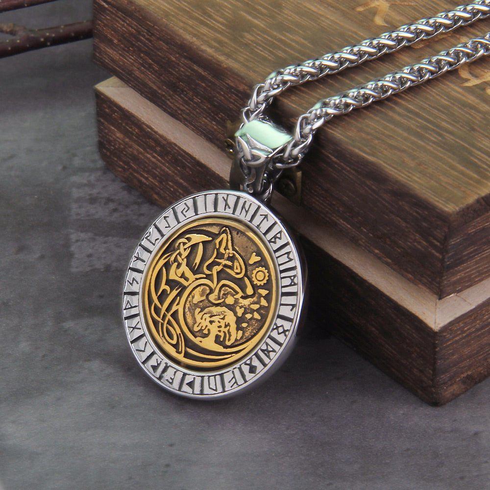 Rotating Fenrir Rune Pendant | Steel Norse Mythology Necklace - Image 5