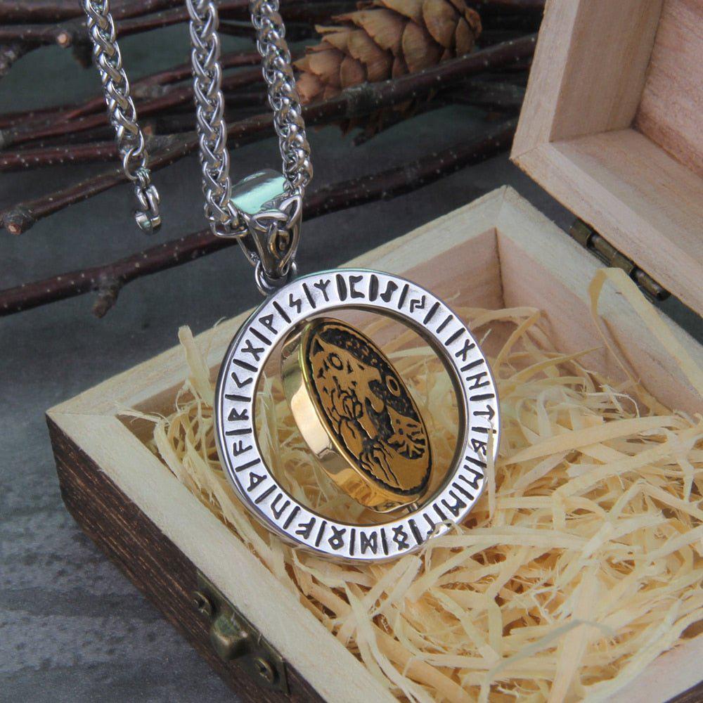 Rotating Fenrir Rune Pendant | Steel Norse Mythology Necklace - Image 6