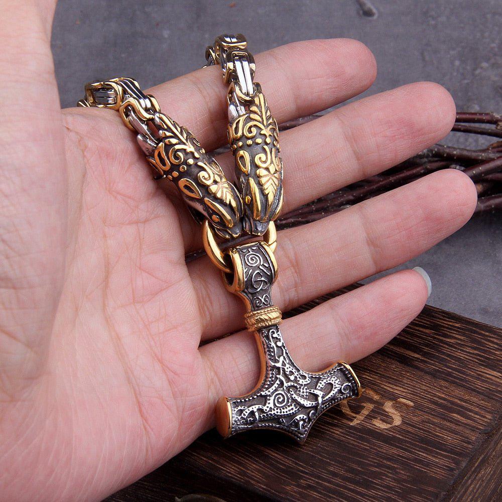Serpent Mjolnir King’s Chain in Gold & Steel - Image 3