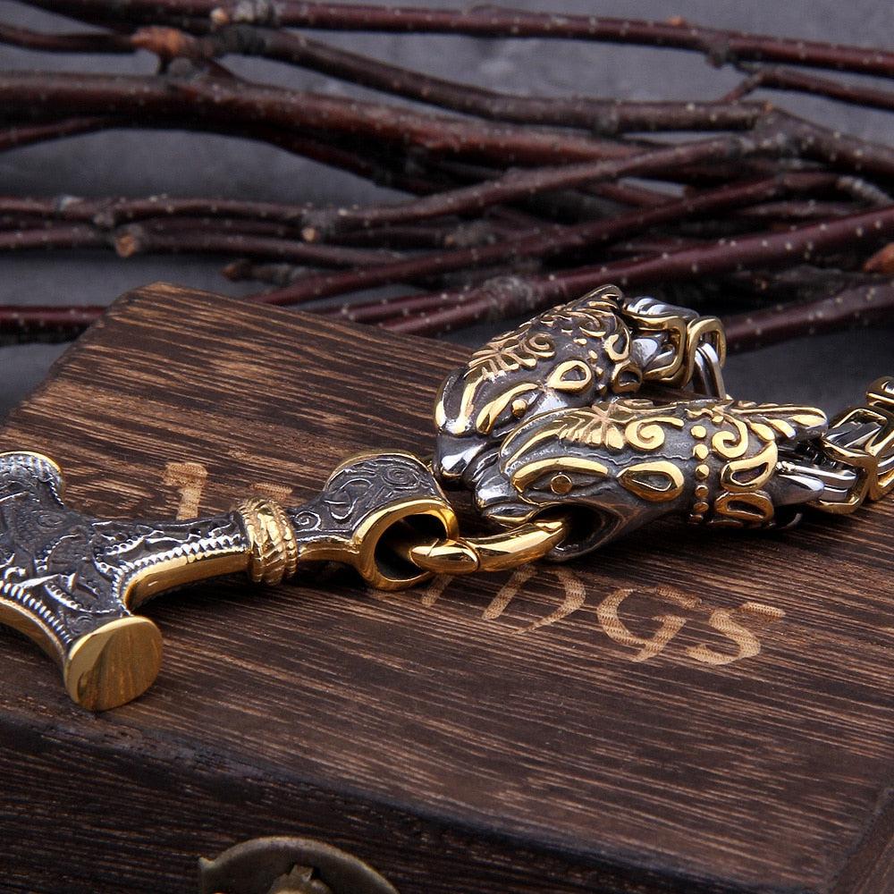 Serpent Mjolnir King’s Chain in Gold & Steel - Image 4