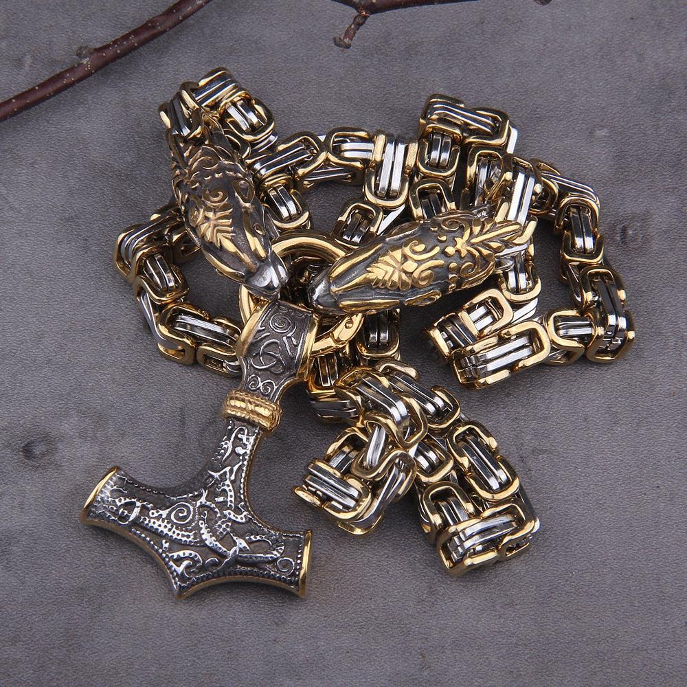 Serpent Mjolnir King’s Chain in Gold & Steel - Image 5