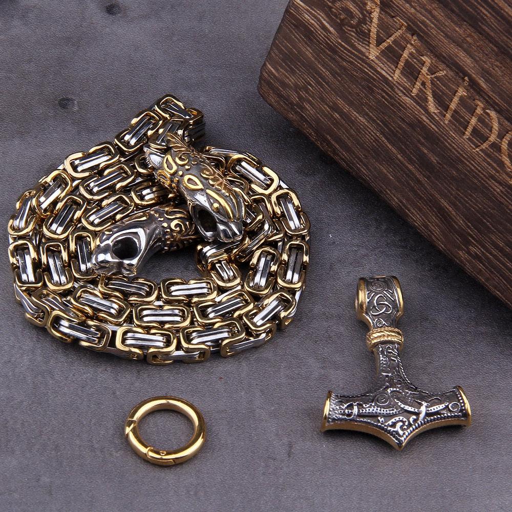 Serpent Mjolnir King’s Chain in Gold & Steel - Image 6