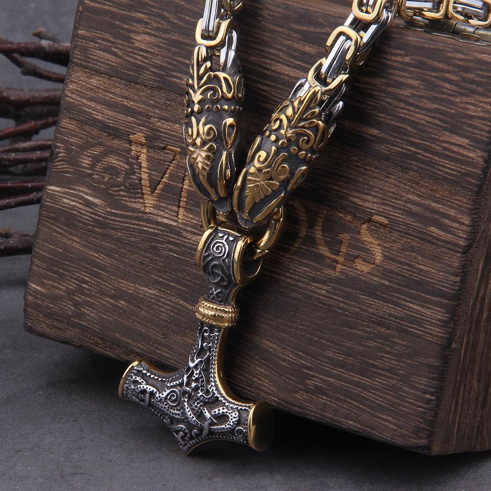 Serpent Mjolnir King’s Chain in Gold & Steel - Image 7