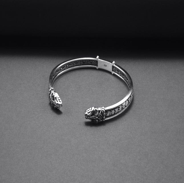 Jormungandr Bracelet | Silver Viking Cuff with Elder Futhark Runes - Image 3