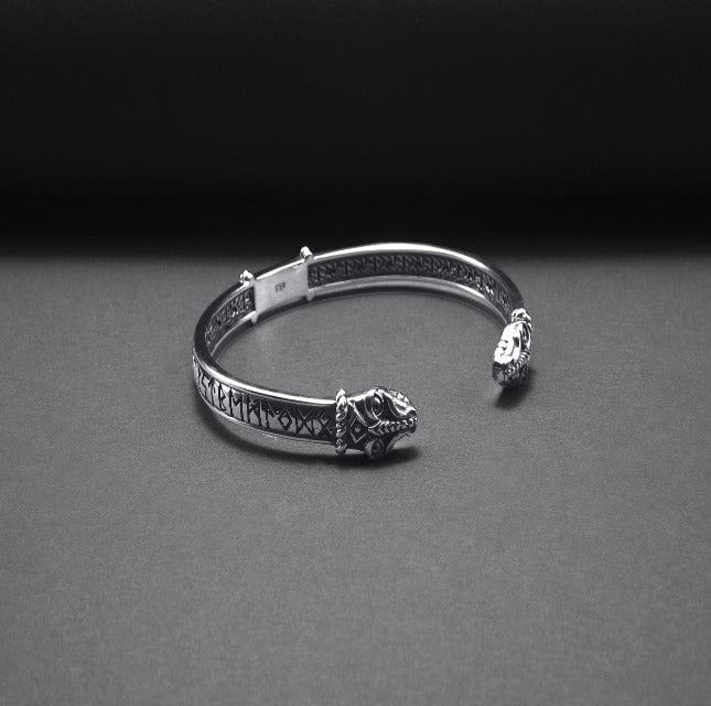 Jormungandr Bracelet | Silver Viking Cuff with Elder Futhark Runes - Image 4