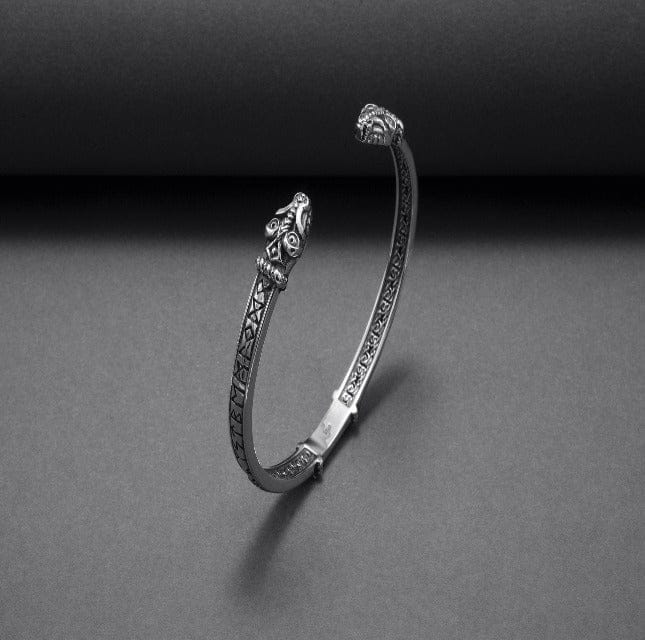 Jormungandr Bracelet | Silver Viking Cuff with Elder Futhark Runes - Image 6