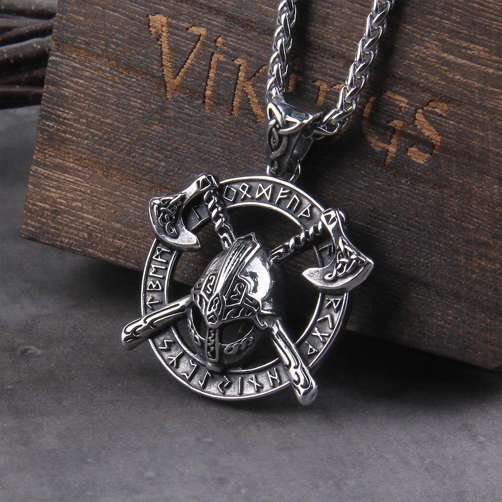 Viking Necklace And Ring Set - Helmet with Cross Axes - Image 5