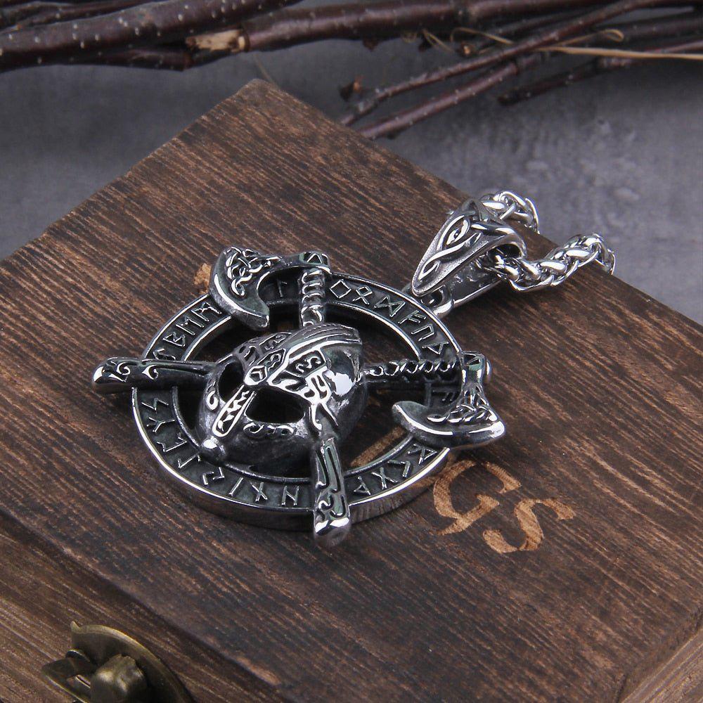 Viking Necklace And Ring Set - Helmet with Cross Axes - Image 6