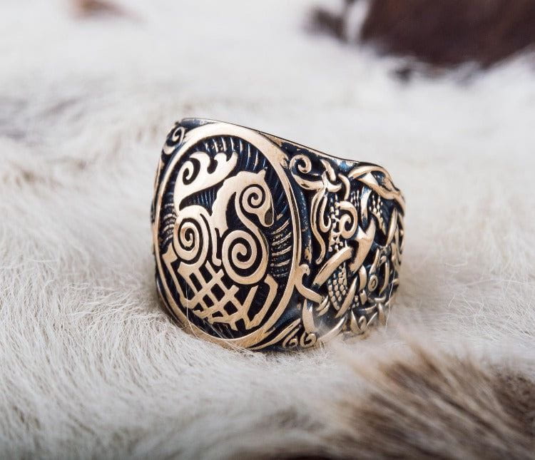 Sleipnir Ring with Mammen Ornament Bronze Unique Ring - Image 3
