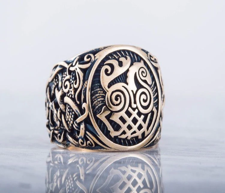Sleipnir Ring with Mammen Ornament Bronze Unique Ring - Image 5