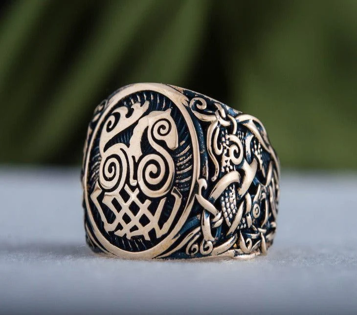Sleipnir Ring with Mammen Ornament Bronze Unique Ring - Image 7
