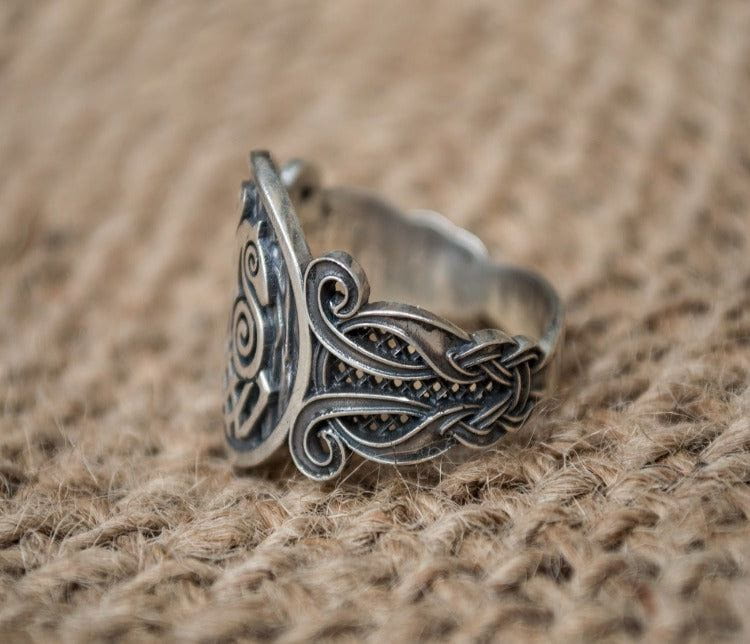 Sleipnir Symbol with Viking Ornament Sterling Silver Norse Ring - Image 4