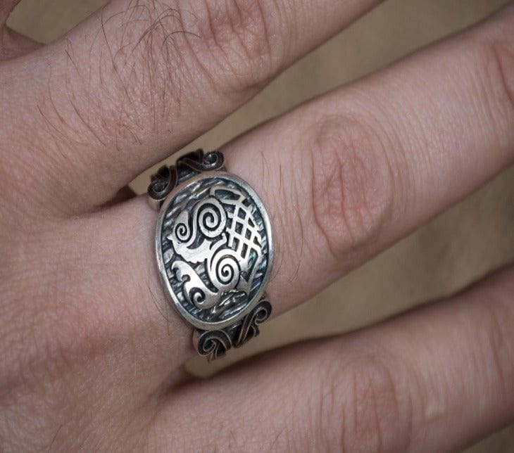 Sleipnir Symbol with Viking Ornament Sterling Silver Norse Ring - Image 5
