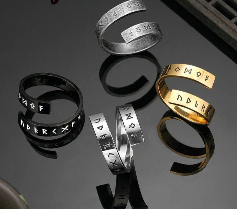 Spiral Stainless Steel Viking Rune Rings - Image 4