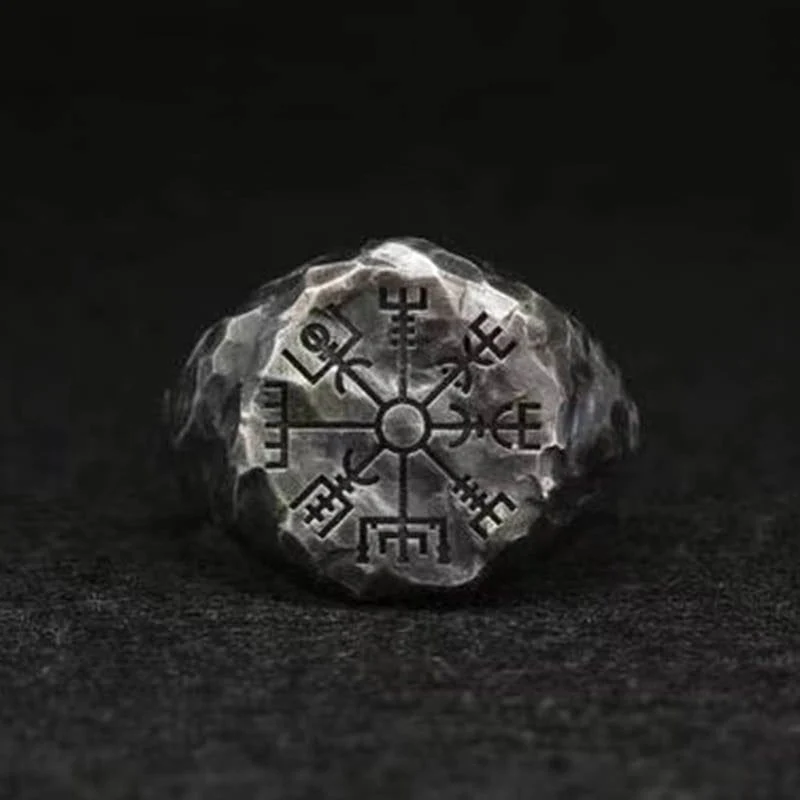 Stainless Steel Viking Compass Runic Ring - Image 3