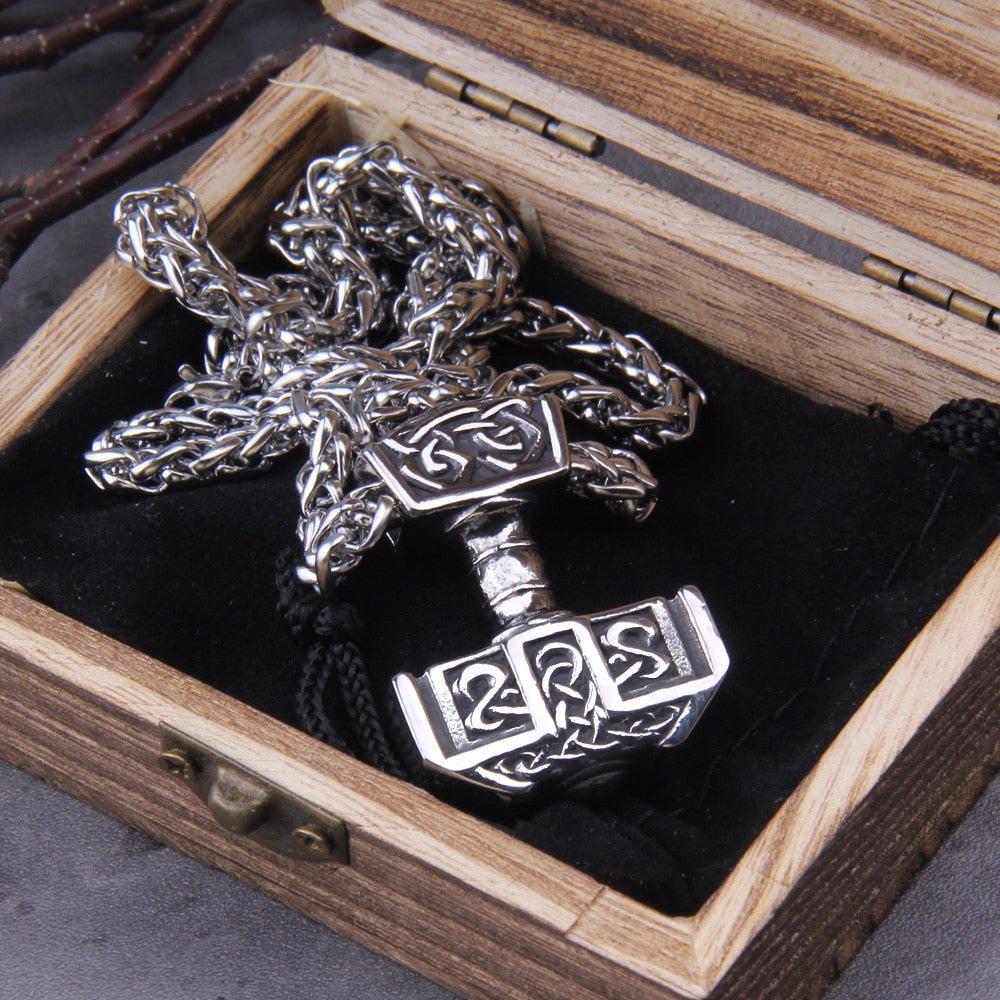 Steel Knotwork Heavy Thor's Hammer Mjolnir Pendant Necklace - Image 3