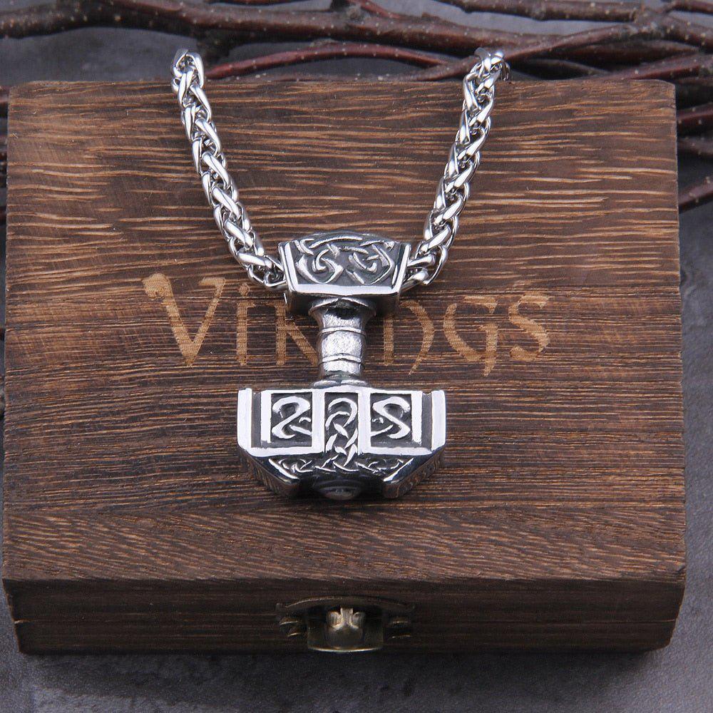 Steel Knotwork Heavy Thor's Hammer Mjolnir Pendant Necklace - Image 4